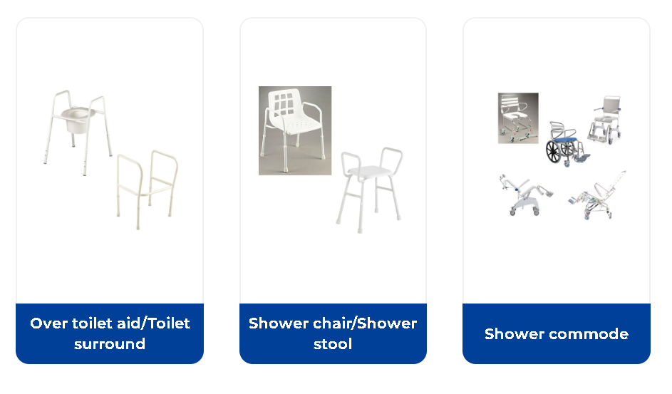 Bathroom equipment over toilet aid, shower chair and commode options
