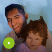 Digital painting of Lauren as a young child with her dad Carlos